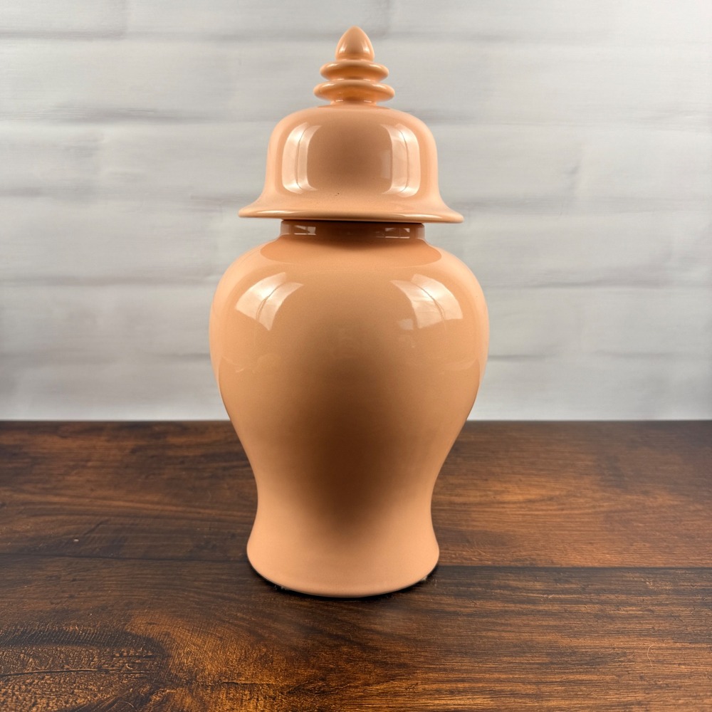 Nora Fenton Italy Peach Ceramic Ginger Jar 44-147 Lidded Urn